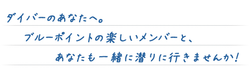 ダイバーのあなたへ。ブルーポイントの楽しいメンバーと、あなたも一緒に潜りに行きませんか！